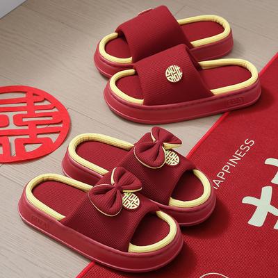 Свадебные тапочки лето 2025 новые домашние комнатные нескользящие льняные тапочки