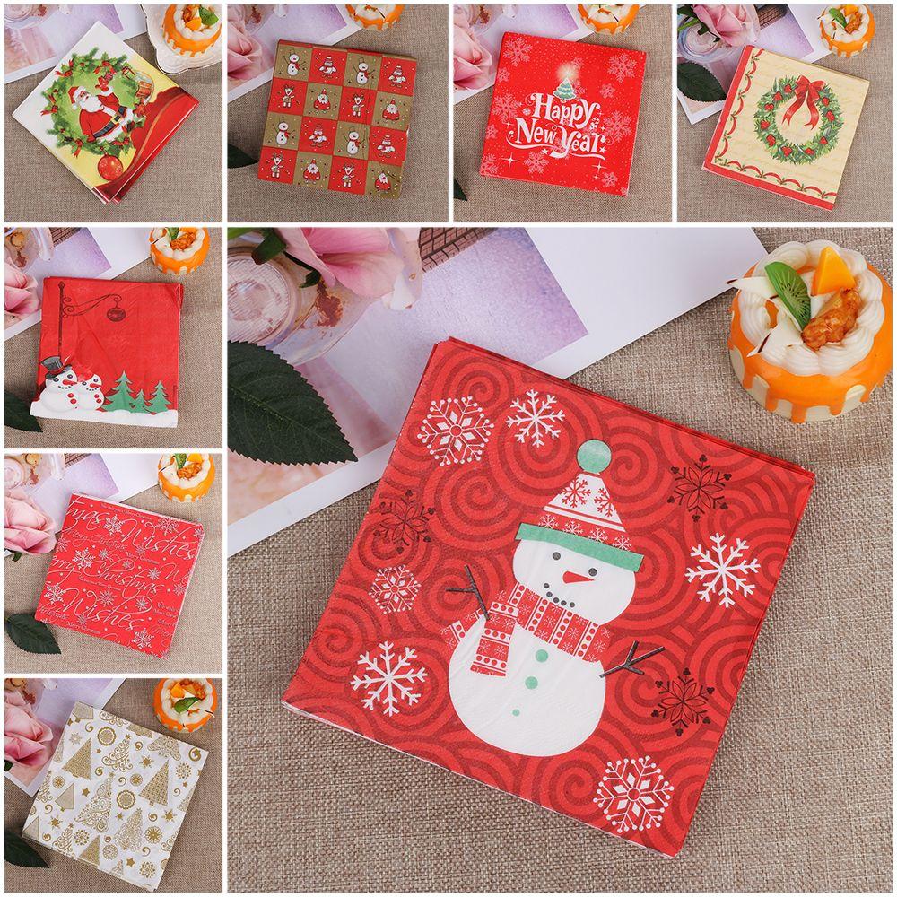 20pcs Home Decorative Santa Claus Cute Christmas Decoration Printing Paper Napkin Towel Serviette