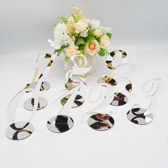 Карта с номером места, глянцевая, добавляющая атмосферу, зеркальная поверхность, стоящая, свадебный, золотой стол, номер, праздничные принадлежности