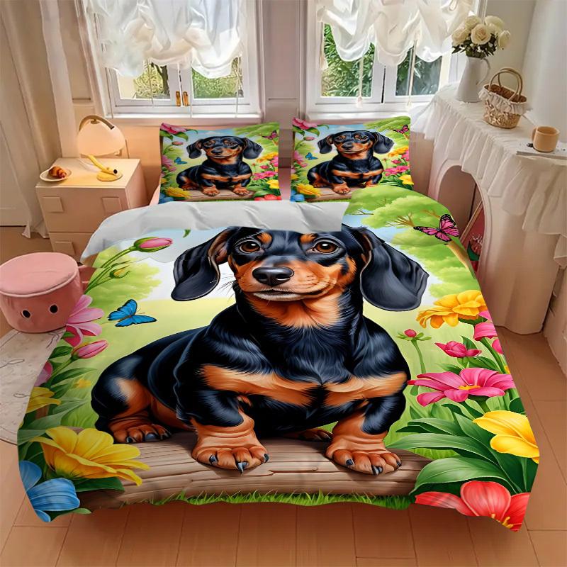 3pcs Dachshund Duvet Cover Set - Machine Washable, Includes 1 Cover and 2 Pillowcases, No Core Included yy251013006