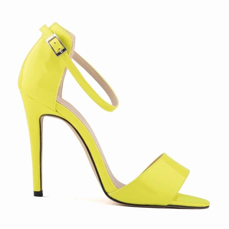 Женские босоножки, летняя мода, разноцветные, с открытым носком, на шпильках, с ремешком на щиколотке, сексуальные, высокие каблуки, женская пряжка, тонкий каблук 11 см, свадебные туфли