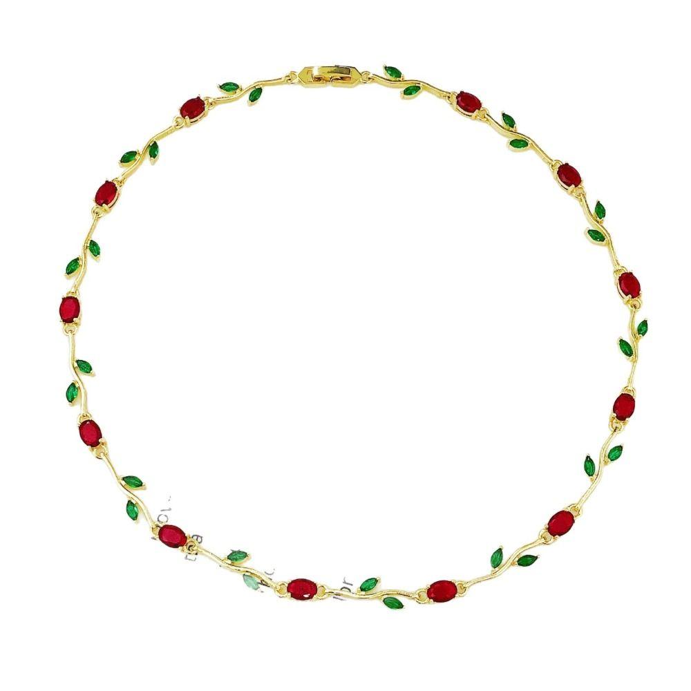 Multicolour Rose Flower Necklace Light Luxury Crystal Leaf Necklace Zircon Necklace  Women Girls