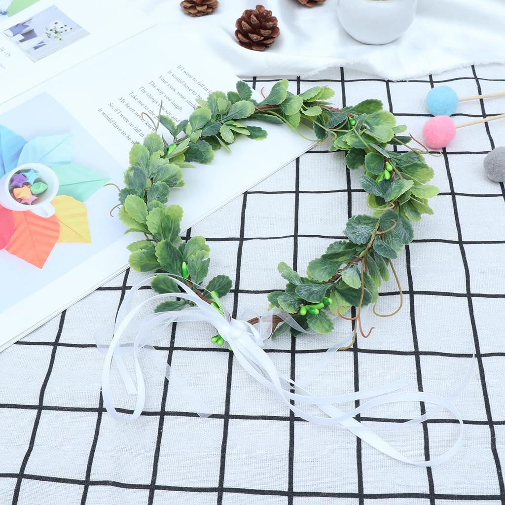 Frcolor Flower Crown, Hairband, Headpiece, Green Leaf, Flower Crown, Hair Ornament, Halloween, Christmas, Party, Wedding, Entrance Ceremony,