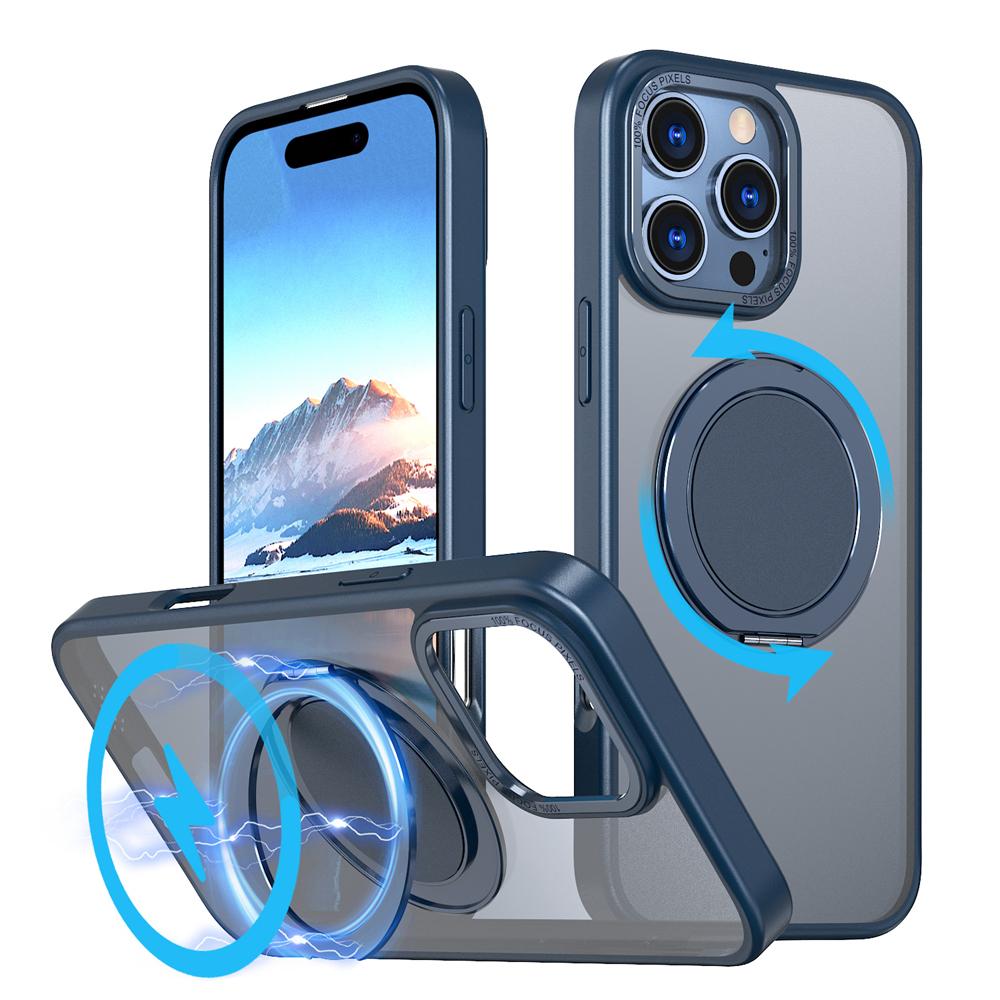 KEYSION Противоударный матовый чехол для MagSafe для iPhone 16 Pro Max с вращающимся на 360 ° магнитным кольцом-подставкой, прозрачная задняя крышка для телефона