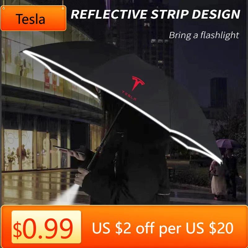 Car Sticker Tesla Car Led Light Automatic Folding Windproof Sunshade Umbrella For Tesla Cybertruck Beast Roadster Model 3 Model