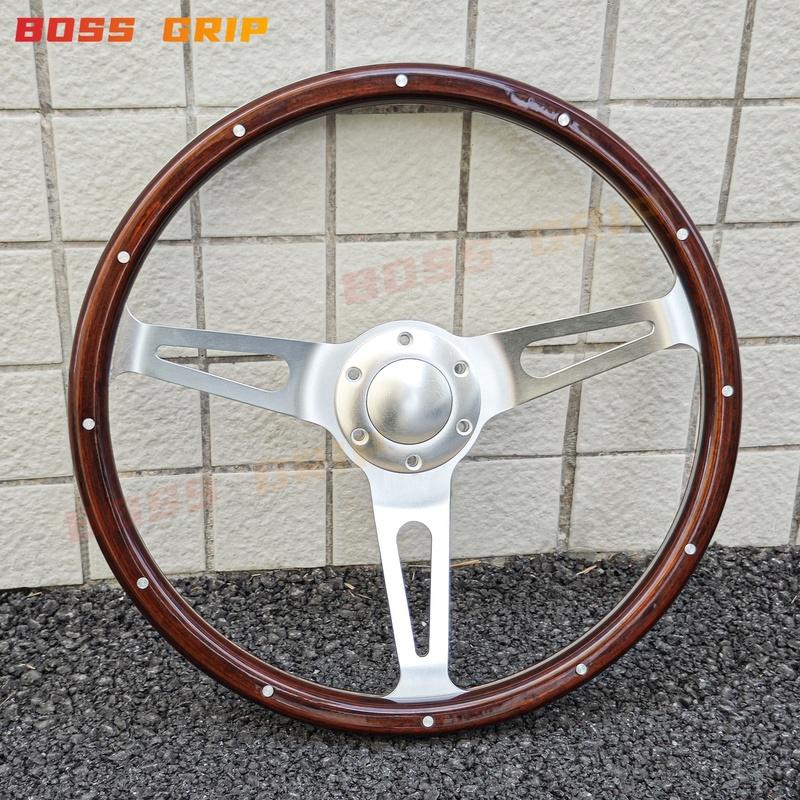Car Accessories 15Inch JDM Classic Wooden Steering Wheel Vintage Sports Real Wood Steering Wheel with Rivet