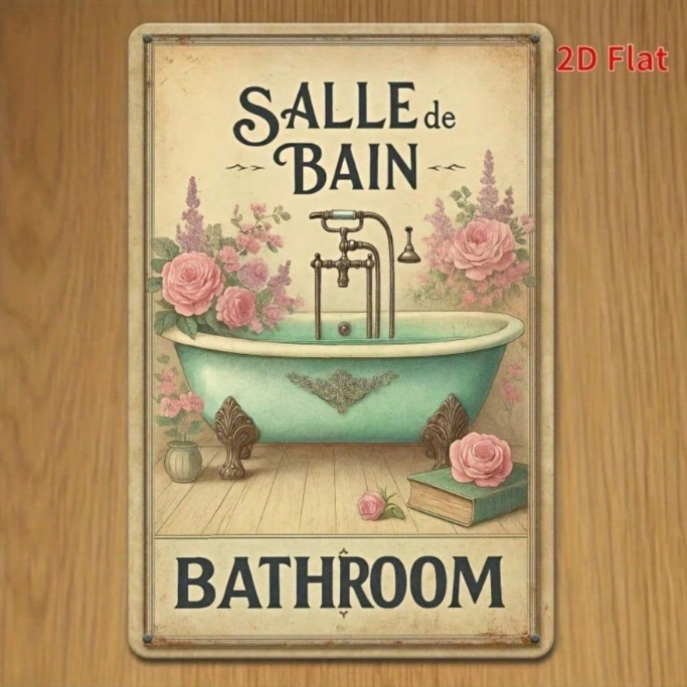 Винтажная французская табличка 'SALLE DE BAIN' Ванная комната – 8x12 Ретро Металлическая Пластина Настенное Искусство, Забавный 2D Декор для Кафе, Бара, Гаража