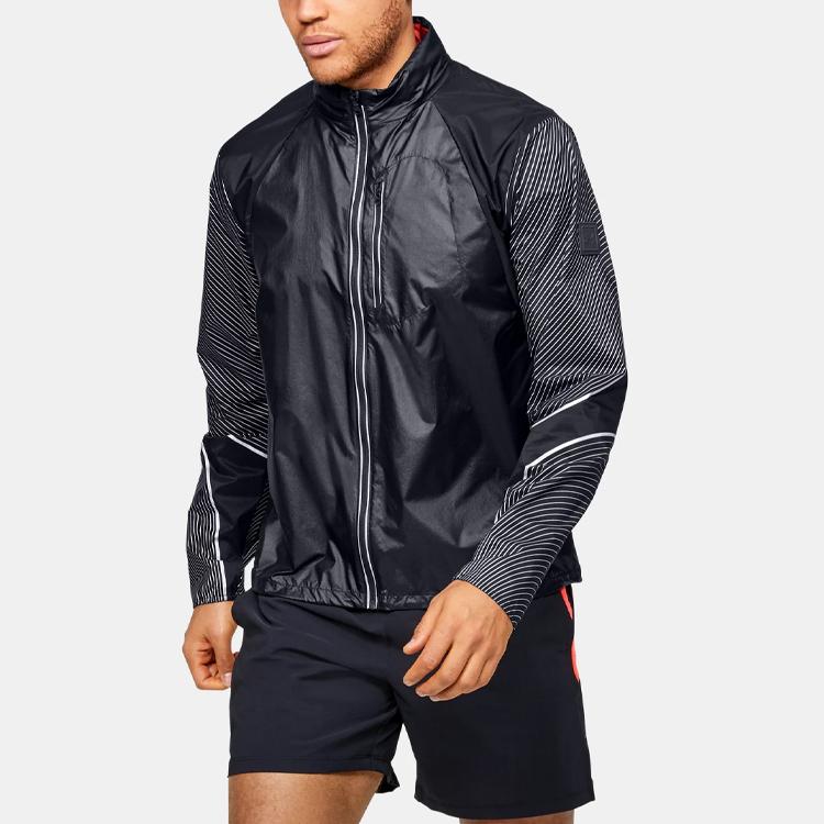 Under Armour Run Impasse Reflect Striped Pattern Куртка с воротником-воронкой и длинными рукавами Мужские куртки Черные 1350944-001