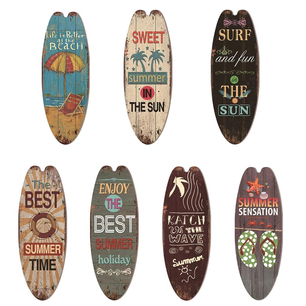 Retro Wooden Surfboard Beach House Decorative Plaque Wooden Sign with Ocean Theme for Home and Office Decoration