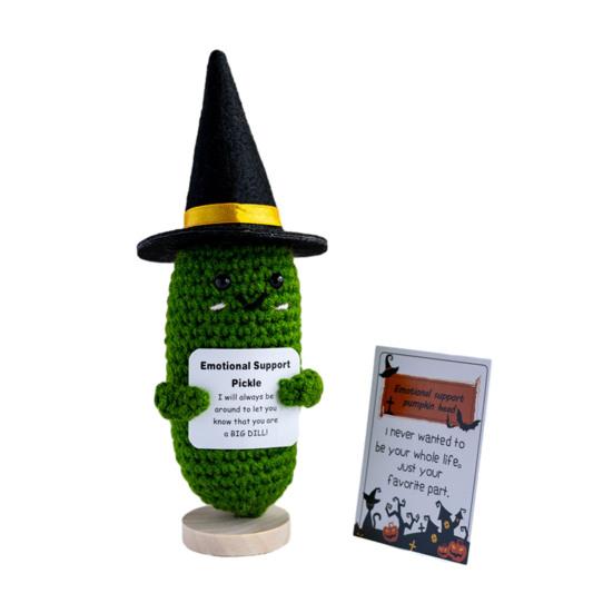 Halloween Wizard Hat Crochet Doll with Encouraging Card Emotional Support Handmade Knitting Positive Duck Pineapple