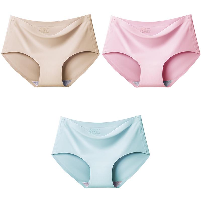 Бесшовные трусики из ледяного шелка для женщин, 3 шт./компл., удобные интимные трусы большого размера, со средней талией, M-XXL, несколько вариантов цвета, нижнее белье