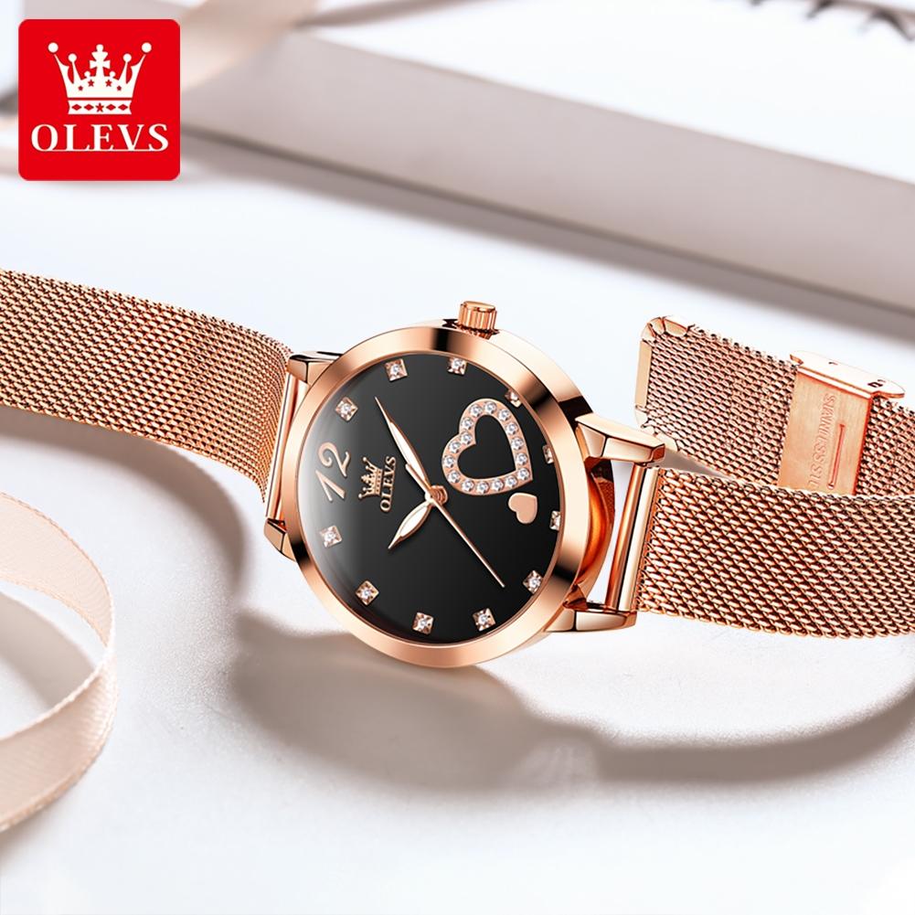 OLEVS 5189 Women's Watch Quartz Wristwatch Casual Fashion Watch for Ladies Waterproof Luminous Mesh Belt Love Dial Zircon Scale