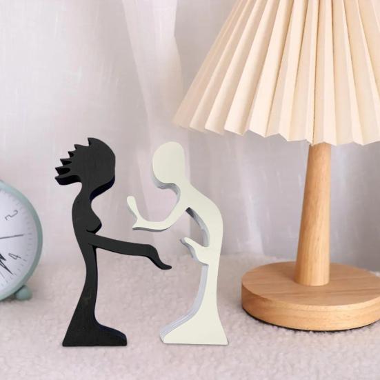 Abstract Couple Wood Ornament Man Woman Silhouette Statue Harmony Between Couple Desk