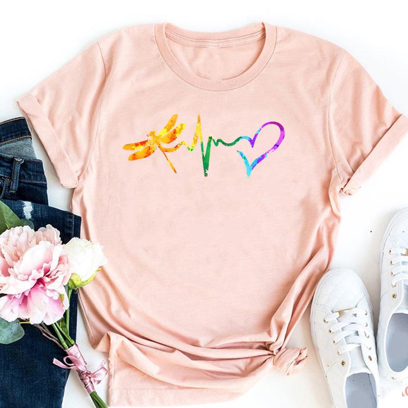 Футболка Верхняя одежда Повседневная Одуванчик Стрекоза Милая 90-е Короткий рукав Унисекс Принт Женская модная футболка FeUnisex Графическая футболка