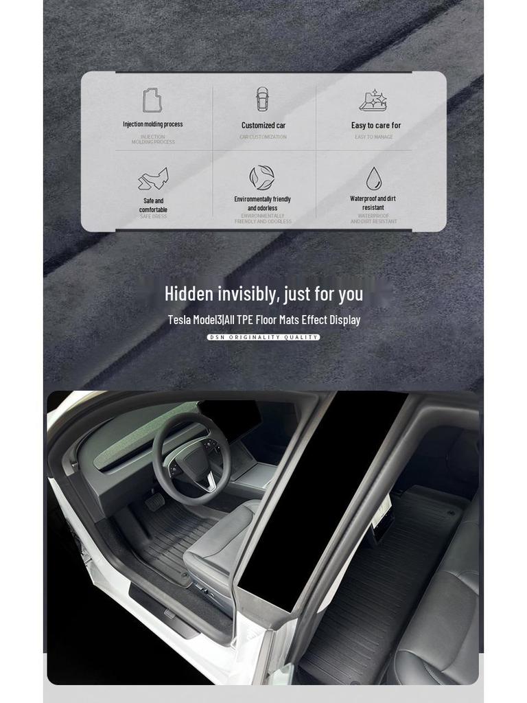 Водонепроницаемые коврики TPE для Tesla Model 3, двухслойные, износостойкие с овечьей шерстью, версия после рестайлинга.