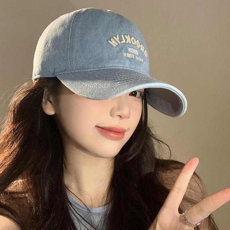 Бейсболка из стираного денима, женская, с широкими полями, большой окружностью головы, с надписью «буква», показывающей маленькое лицо, синяя шляпа, новинка 2024 года