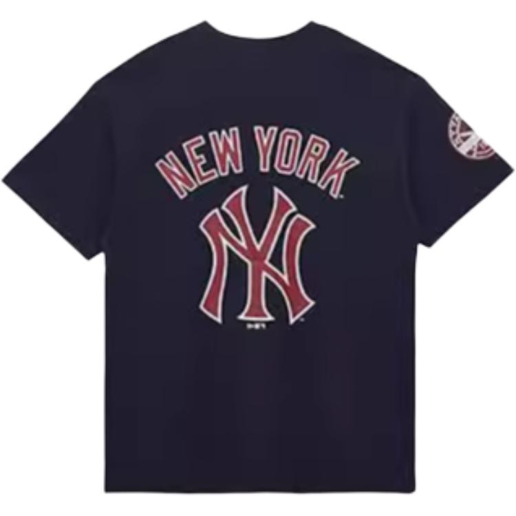 New Era MLB Нью-Йорк Янкис Графический Принт Круглый Вырез Летняя Американская Короткий Рукав Футболка Унисекс Топы Темно-Синий 14117425
