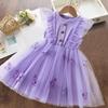 Summer Dress Butterfly Mesh Flying Sleeve Dress Girls Fashion Dresses Toddler Girls Casual Wear Children's Clothes 1-5Y
