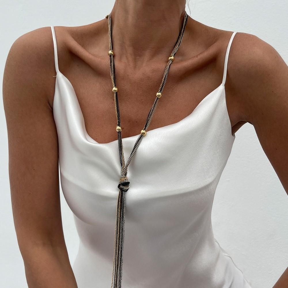 Long Tassel Tassel Pendant Necklace Metal Material Jewelry Set Earrings Set  Ladies Accessories