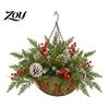 Red Berry Pine Cone Hanging Basket Artificial Christmas with Branches, Berries & Pinecones, Winter Front Door Decoration Pre-lit Holiday Planter