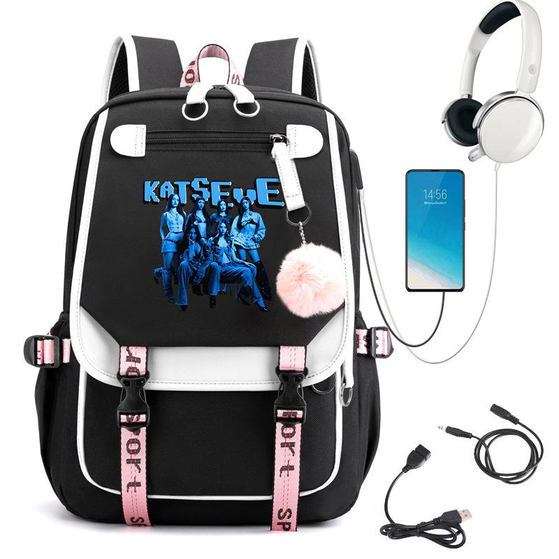 KATSEYE K-Pop Girl Group Print School Student Backpack 60123-6 Large Capacity Lightweight Casual Travel Bag