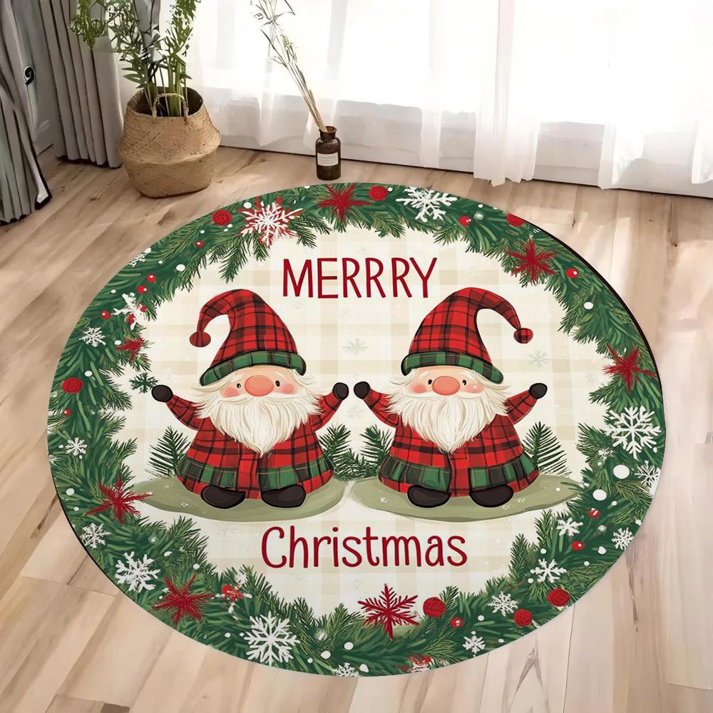 Christmas Gnomes Round Rug Soft Flannel Carpet Luxurious Style Living Room Bedroom Entryway Decorative