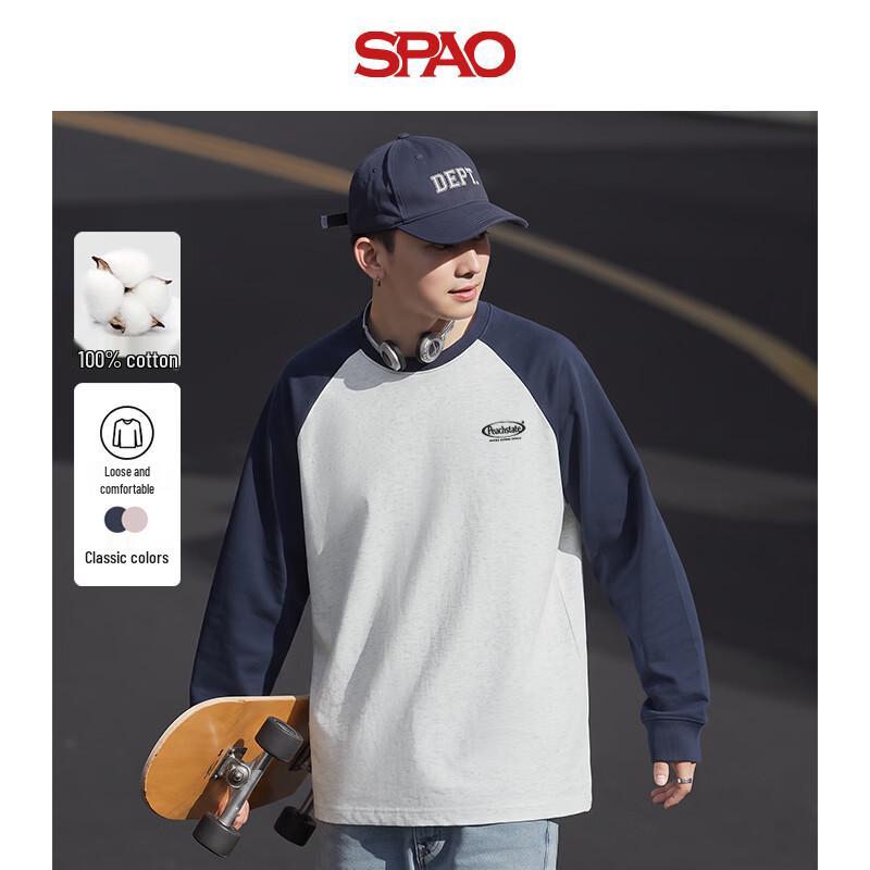 SPAO Повседневная хлопковая футболка с длинным рукавом в стиле колор-блок, с рукавами реглан, плотная