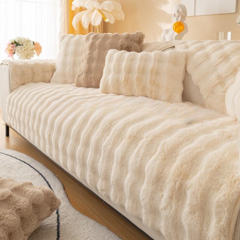 Плюшевая подушка для дивана с кроликом, зимняя плюшевая утолщенная нескользящая подушка, кожаный диван, специальный чехол