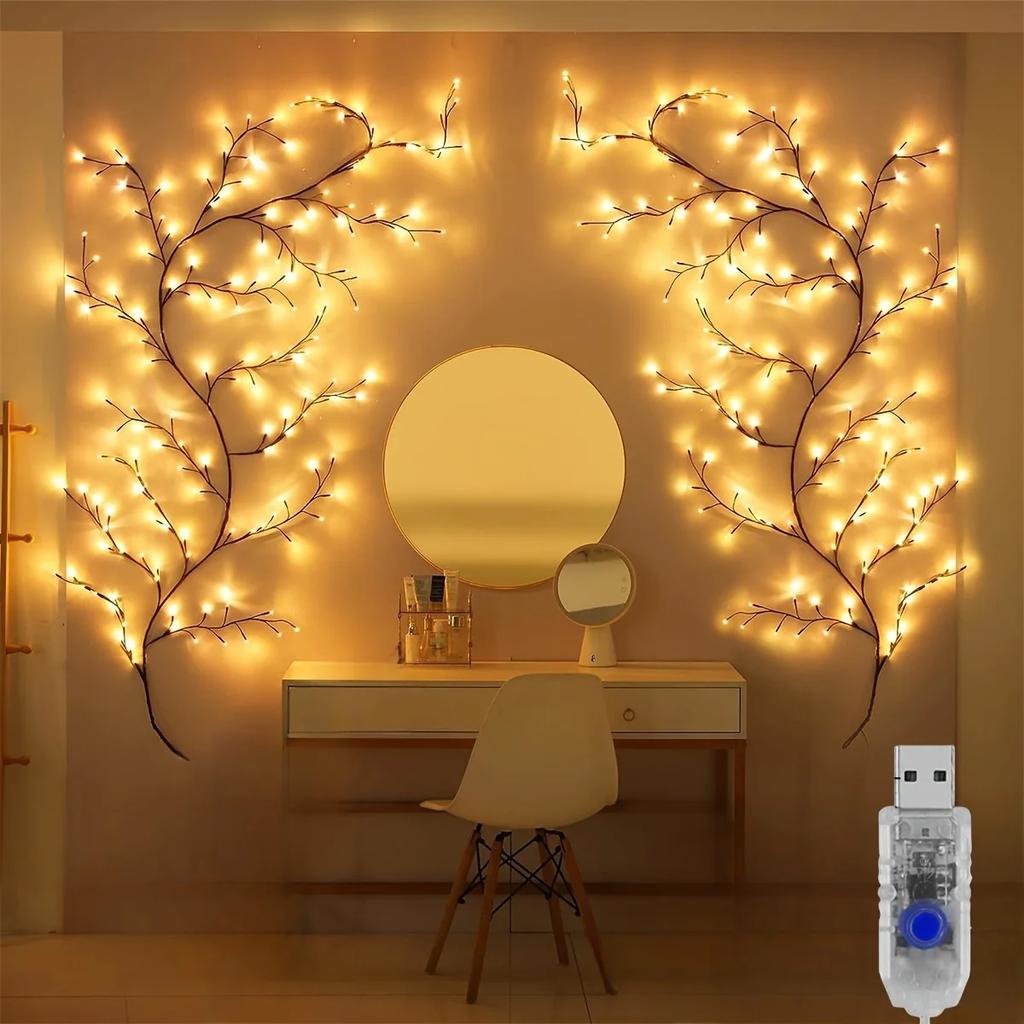 144LEDS Bendable Willow Vine Lights, 8Moeds Rattan Tree Decorative Light, Night Light, For Wall Bedroom Indoor Outdoor Christmas