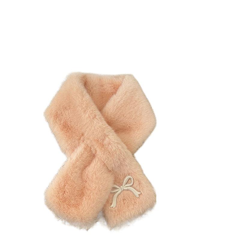 Fashion Solid Color Bowknot Scarf Korean Style Warm Kids Plush Scarf Windproof Casual Anti-Cold Neckerchief Girls