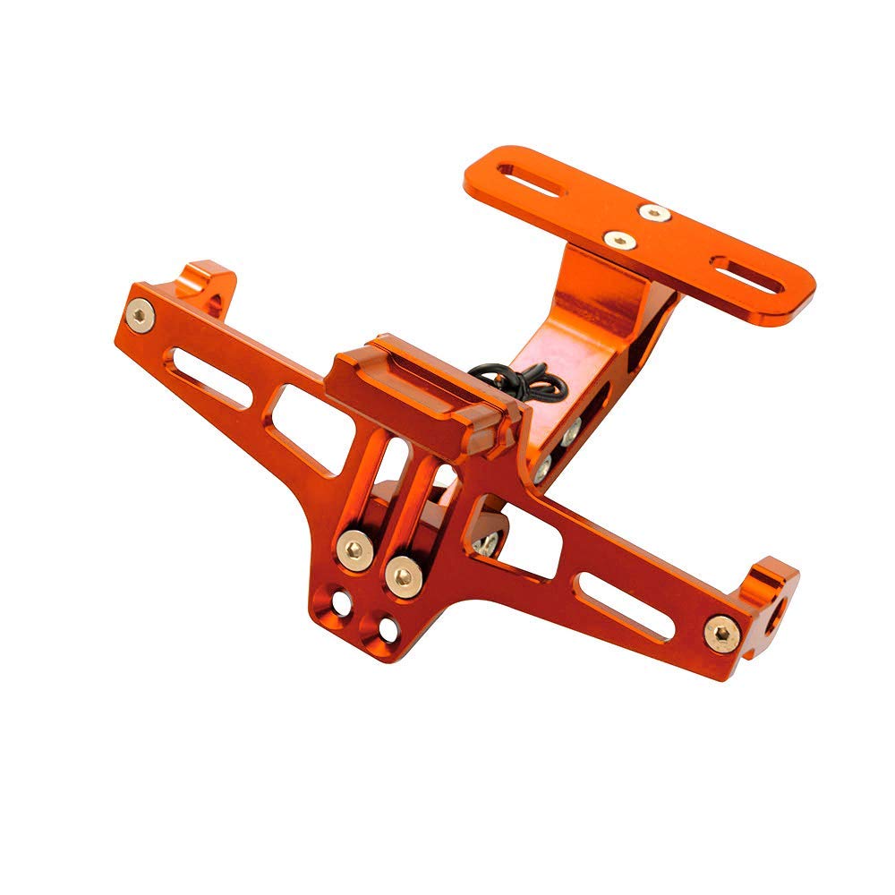 Karun Universal Motorcycle LED Light Rear License Plate Holder Adjustable Fender Eliminator Bracket for Yamaha for Kawasaki Ducati (Orange)