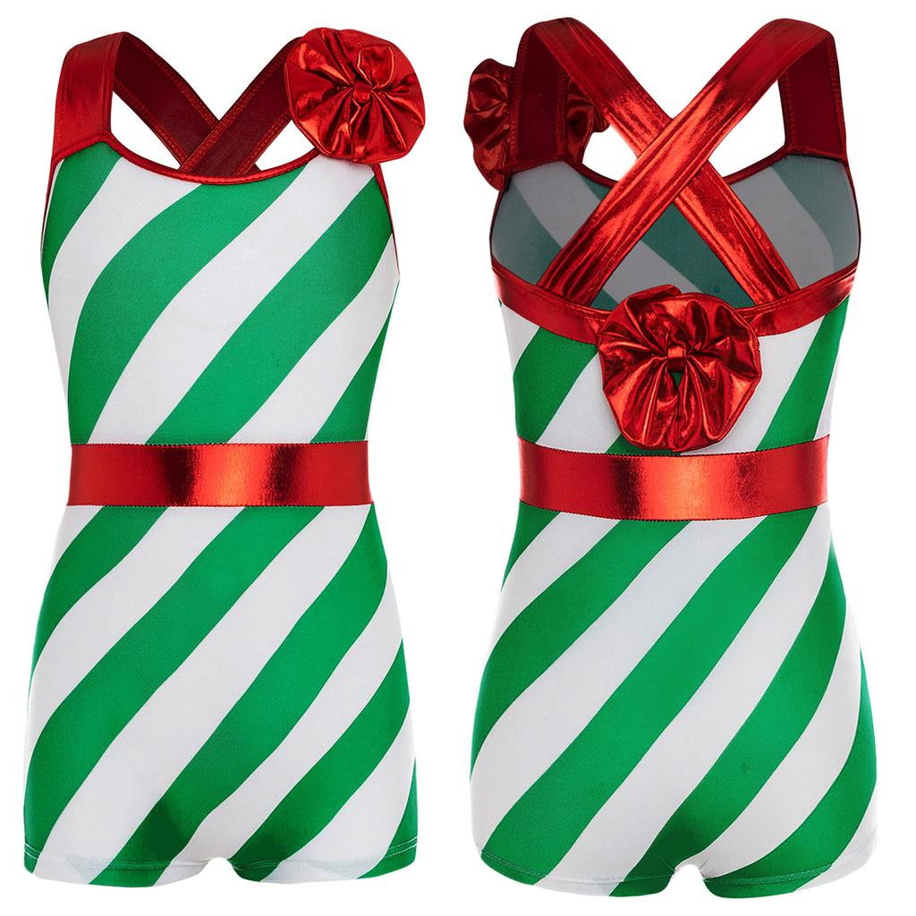Девочки Рождественские леденцы полосатый принт костюм для выступлений балетный танцевальный комбинезон короткий комбинезон рождественская вечеринка наряд