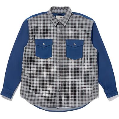 Рубашка мужская Levis Silver Tab Series в стиле пэчворк в клетку с заниженной линией плеча и длинным рукавом Синяя A57670003