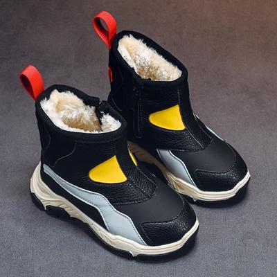 Ботинки для мальчиков с подкладкой и утолщением, однотонные, высокие, теплые, пористые, нескользящие, повседневные, для спорта на открытом воздухе, с пуговицами и завитками