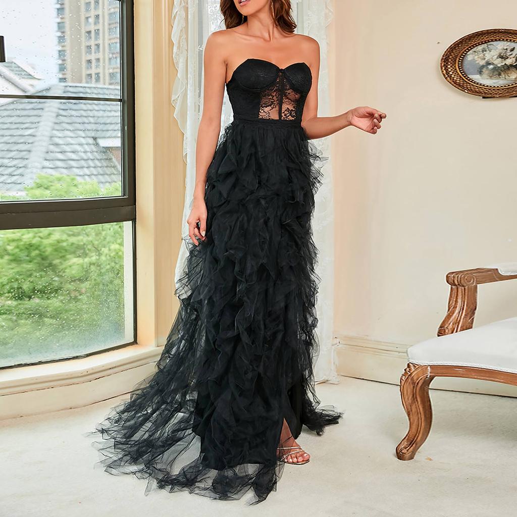 Women's Fashion Solid Color Lace Mesh Sheath Sexy Evening Dress