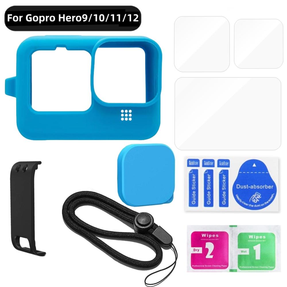 Silicone Case for GoPro Hero12 11 10 Black Tempered Glass Screen Protector Protective Film Lens Cap Cover for GoPro9 Accessories