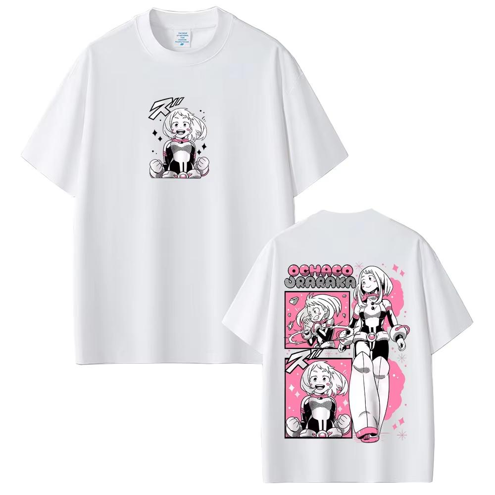 Anime My Hero Academia Print TShirt Cartoon Ochaco Uraraka Graphic T Shirts Unisex Women Clothing Cute Kawaii pure cotton Tshirts