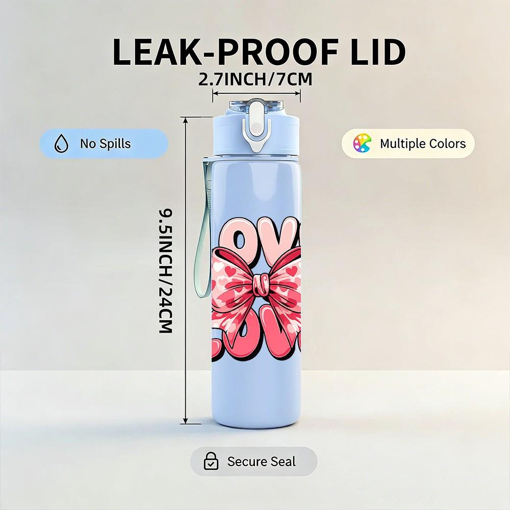 1PC Love Bold Pink Retro Letter Print 750ml Color Plastic Sports Water Bottle Leakproof Flip Straw Lid Suitable for Sports Office Home Use