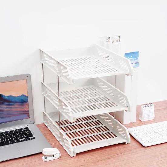 3 Tier Stackable Letter Tray Desk Paper Organizer Plastic File Document Storage Rack for Home Office School