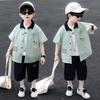 Boys' Shirt Set Summer Thin Edition 2026 New Handsome and Fashionable Baby Summer Clothes Children's Short Sleeve Two piece Set
