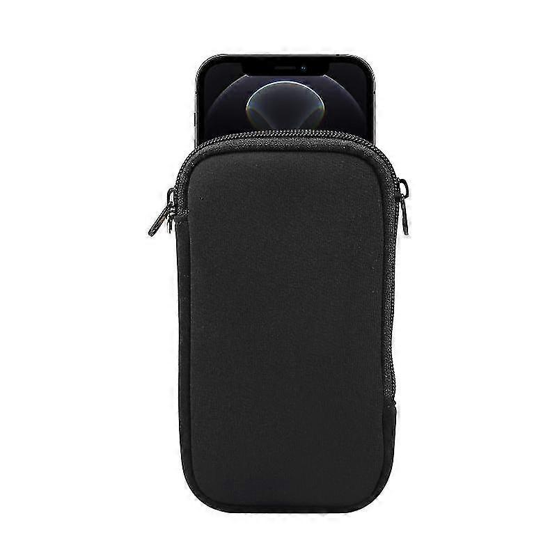 Case Cover For Iphone 12 / 12 Pro Universal Elasticity Zipper Protective Case Storage Bag With Lanyard / 6.1 Inch Smart Phones(black)