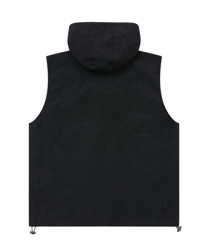 Mucent Tech Nylon Hooded Vest Sleeveless Anorak Windbreaker Vest (Black, Charcoal)