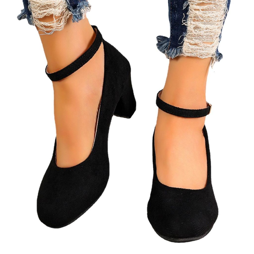 2025 весна и осень новые европейские и американские большие размеры круглый носок толстый каблук пряжка туфли на высоком каблуке женские модные туфли для внешней торговли