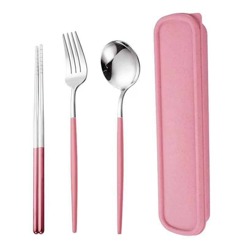 Дорожный набор столовых приборов из нержавеющей стали 410: Вилка, Ложка и Палочки в Подарочной Коробке. Идеально подходит для студентов!