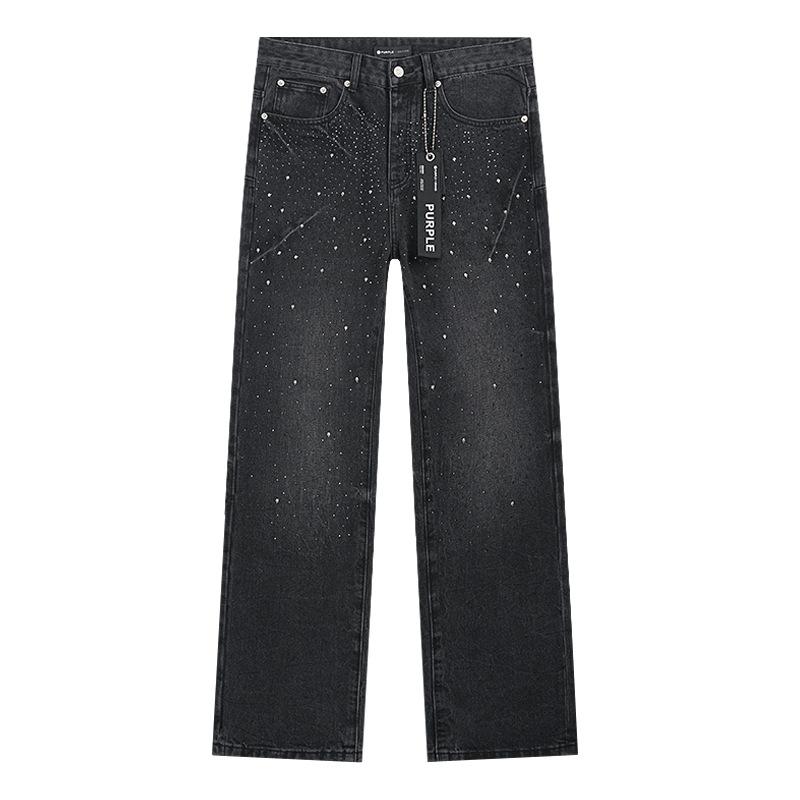 Meichao Retro Vintage Hot Diamond Metal Jeans High Street Washed Casual Versatile Wide Legs Loose Tide