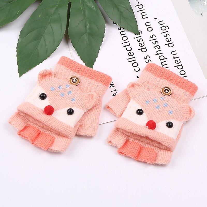 Осенне-зимние детские теплые флип-перчатки с половиной пальца, милые вязаные перчатки с героями мультфильмов для мальчиков и девочек, детские перчатки, варежки для детей 3-6 лет