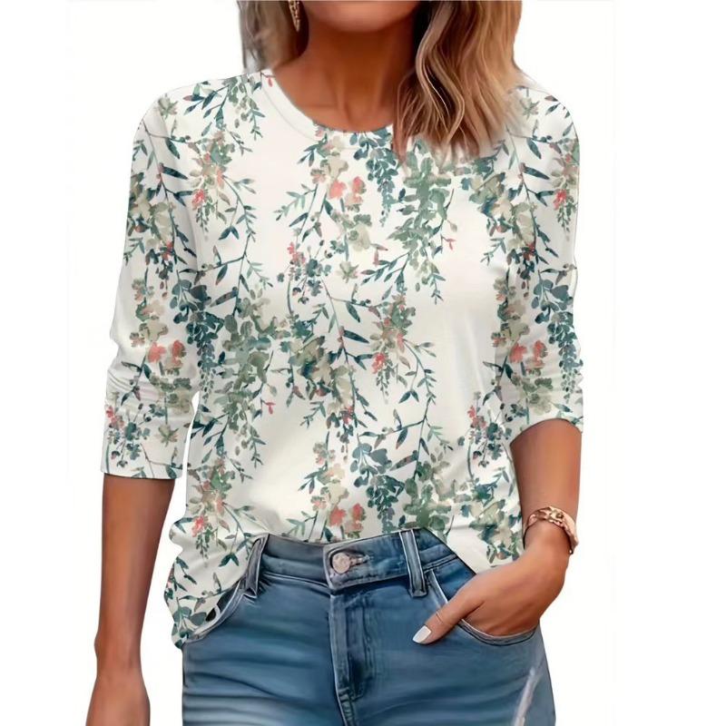 Летняя футболка-пуловер с круглым вырезом и цифровым принтом 3D с рукавами три четверти