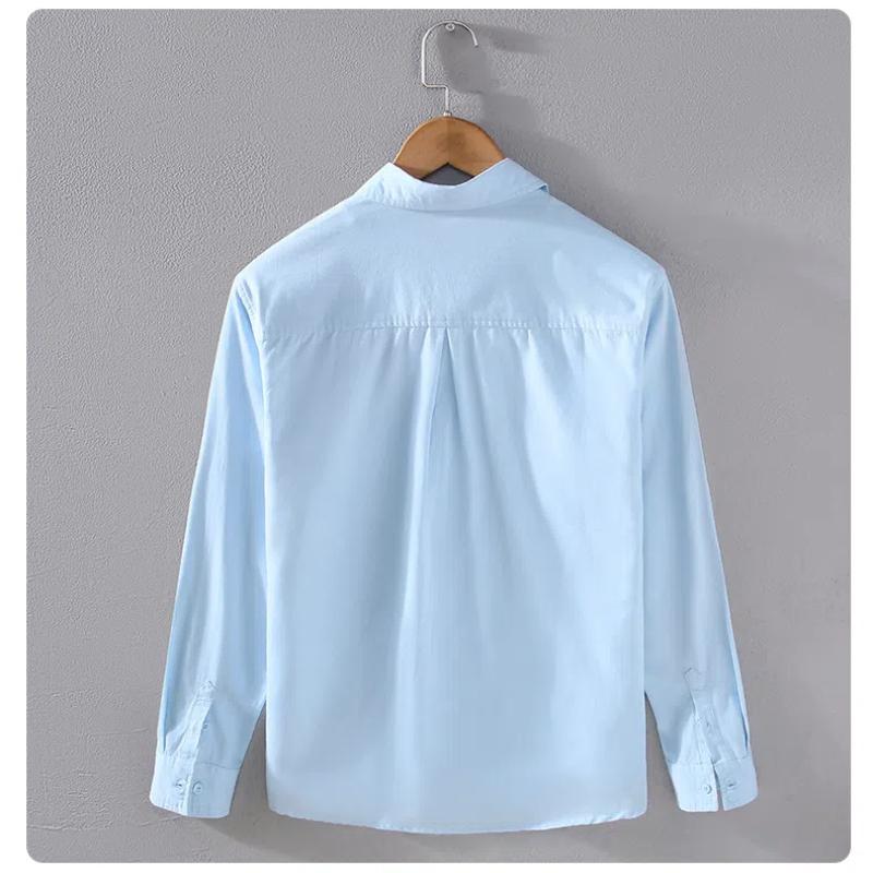 Повседневные мужские рубашки в японском стиле, весна-осень, мужские топы, повседневная однотонная рубашка с отложным воротником, рубашка из чистого хлопка на пуговицах