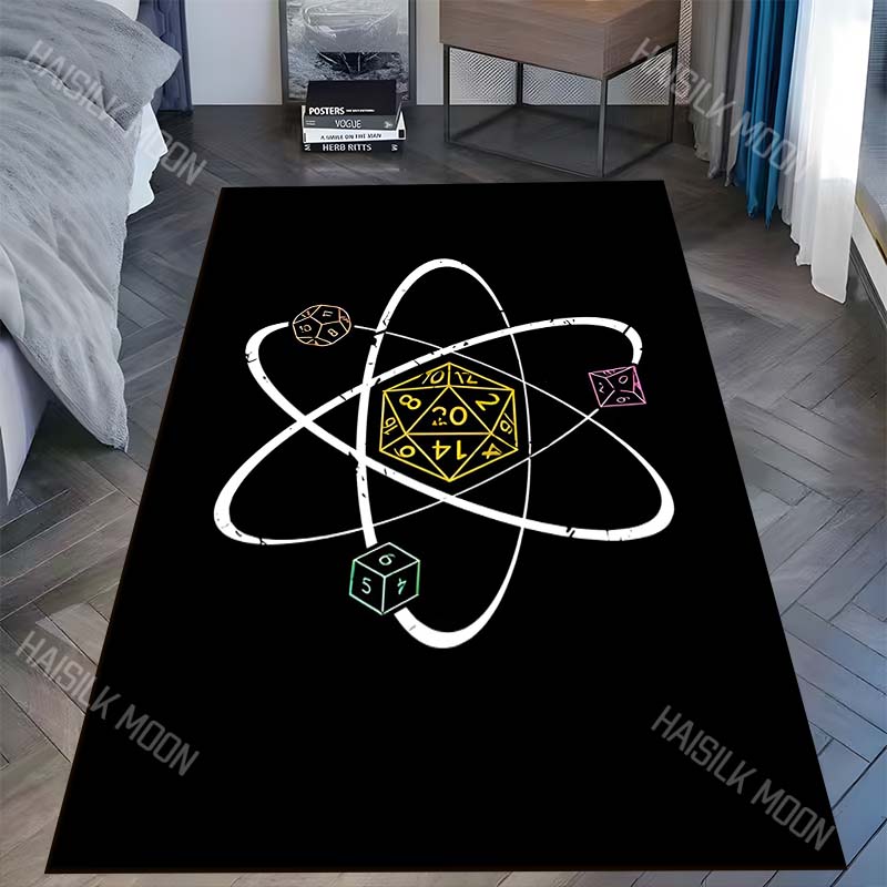 Atomic orbits polyhedral dice central motif Carpet for Living Room Bedroom Sofa Home Decor Rus Non-slip Floor Mat Luxury Gift