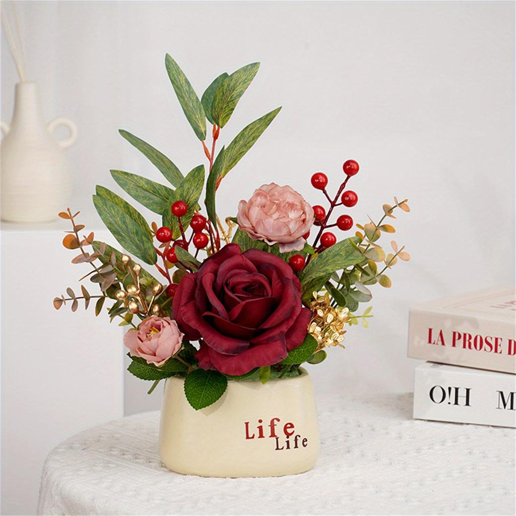 Искусственные цветы Искусственные цветы в вазе для домашнего декора Композиция из искусственных цветов с вазой для журнального столика Украшение центрального элемента обеденного стола на кухне